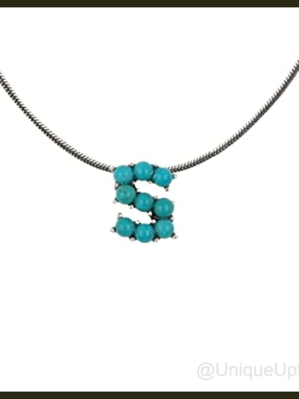 Dainty Turquoise Cabochon Pendant Necklace Silver Burnish Plated Bead Chain
